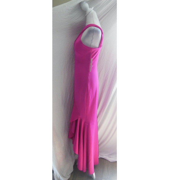 NEW ELIZA J Hot Pink SCUBA CREPE Crisscross HALTER Ruffle HIGH LOW Dress GOWN 2 - Picture 7 of 16
